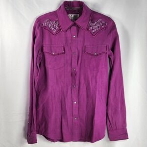 Ryan Michael Womens Pink Embroidered Western Snap Shirt XS Silk Rodeo Festival